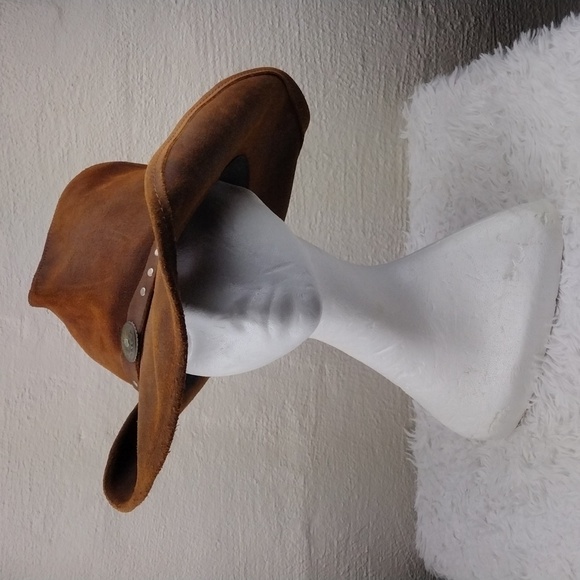 Minnetonka Unisex Silverton Dude Brown Ruff Genuine Leather Studded Western Hat - Picture 14 of 14